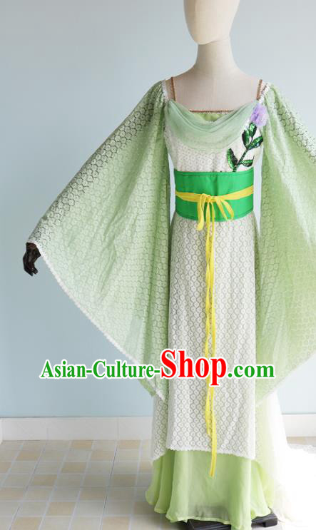 China Cosplay Drama Seven Fairy Lv Er Clothing Ancient Young Lady Garments Traditional Song Dynasty Princess Green Hanfu Dress