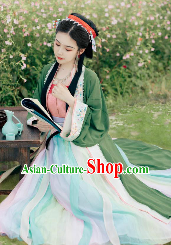 China Ancient Young Mistress Embroidered Dress Apparels Song Dynasty Noble Woman Clothing Traditional Hanfu Garments