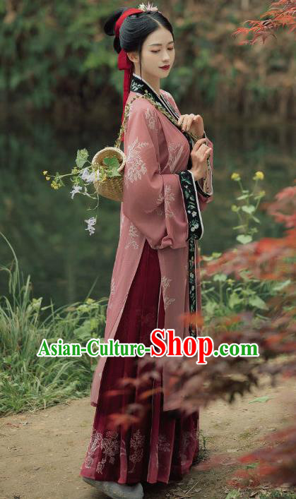 China Song Dynasty Country Lady Historical Clothing Traditional Female Hanfu Garments Ancient Young Woman Embroidered Dress Apparels