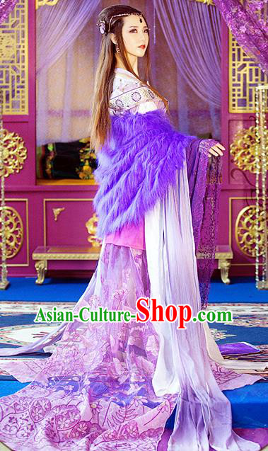 China Ancient Imperial Concubine Garments Traditional Jin Dynasty Princess Hanfu Dress Cosplay Goddess Purple Clothing
