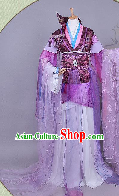 China Traditional Cosplay Swordsman Purple Hanfu Clothing Ancient Young Prince Apparels Jin Dynasty Royal Highness Garment Costumes