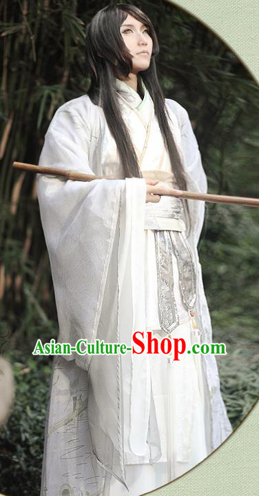 China Traditional Cosplay Immortal Su Moye White Hanfu Clothing Ancient Young Childe Apparels Qin Dynasty Prince Garment Costumes