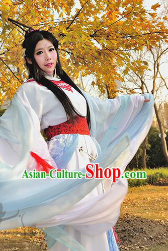 China Cosplay Swordswoman Bai Fengjiu Clothing Ancient Goddess Garments Traditional Jin Dynasty Princess White Hanfu Dress
