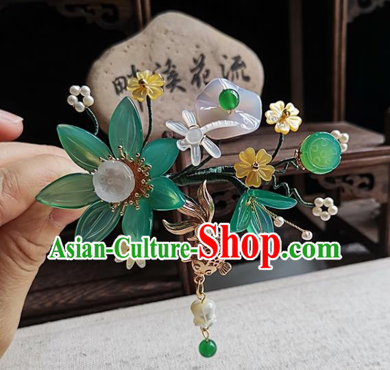 China Song Dynasty Palace Lady Hair Stick Traditional Hanfu Jade Lotus Hairpin Handmade Ancient Princess Hair Accessories