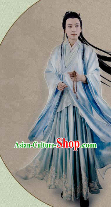 China Traditional Cosplay Prince Blue Hanfu Clothing Ancient Young Childe Apparels Jin Dynasty Scholar Garment Costumes