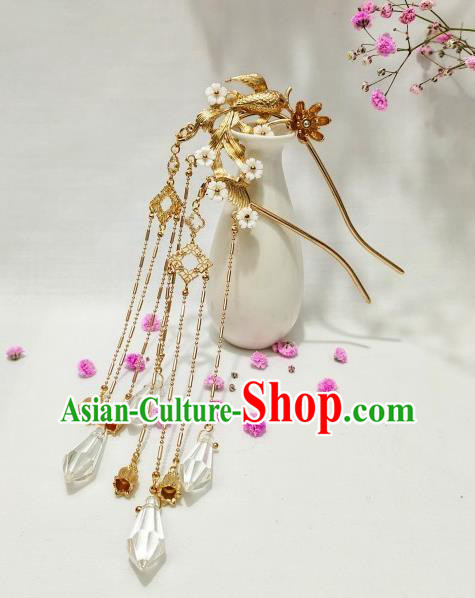 China Tang Dynasty Queen Tassel Hair Stick Traditional Hanfu Hair Accessories Handmade Ancient Empress Goldfish Lotus Hairpin