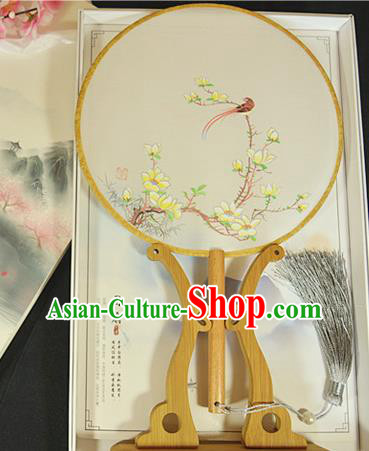 China Cheongsam Circular Fan Dance Palace Fan Hand Painting Mangnolia Bird Fan Traditional Silk Fan