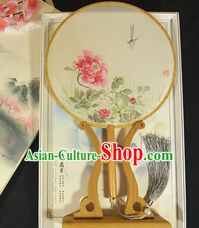 China Hand Painting Peony Fan Traditional Silk Fan Cheongsam Circular Fan Classical Dance Palace Fan