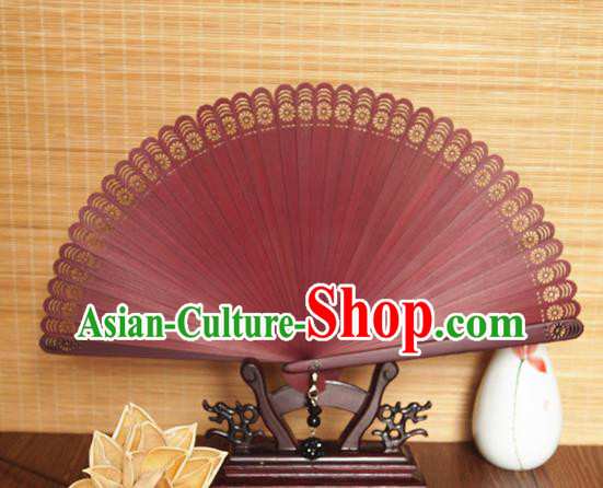 Handmade China Traditional Folding Fans Carving Bamboo Fan Classical Red Accordion