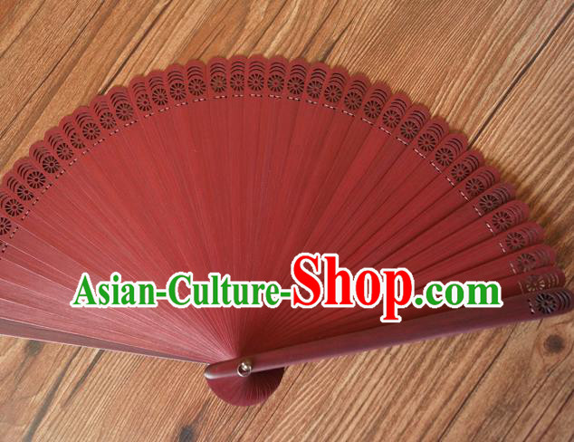 Handmade China Traditional Folding Fans Carving Bamboo Fan Classical Red Accordion