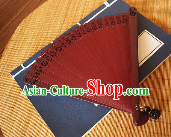 Handmade China Traditional Folding Fans Carving Bamboo Fan Classical Red Accordion