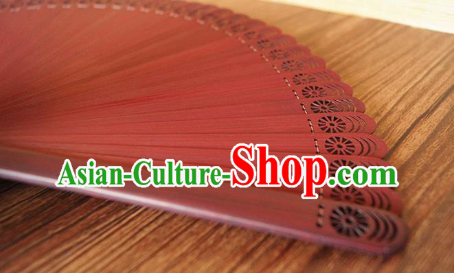 Handmade China Traditional Folding Fans Carving Bamboo Fan Classical Red Accordion