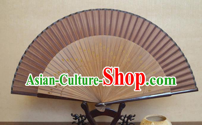 China Bamboo Fan Classical Brown Silk Accordion Handmade Fans Traditional Dance Folding Fan