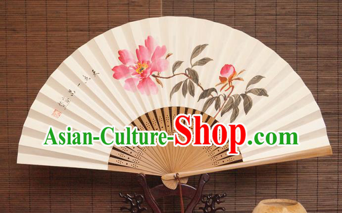 China Traditional Dance Folding Fan Bamboo Fan Classical Paper Accordion Handmade Ink Painting Peony Fans