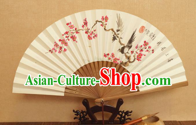 China Classical Paper Accordion Hand Painting Plum Blossom Fan Traditional Folding Fans Carving Bamboo Fan