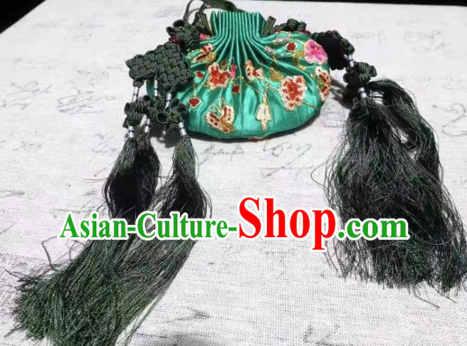 Chinese Ancient Princess Suzhou Embroidered Sachet Traditional Hanfu Green Silk Perfume Satchel Ming Dynasty Belt Pendant Waist Accessories