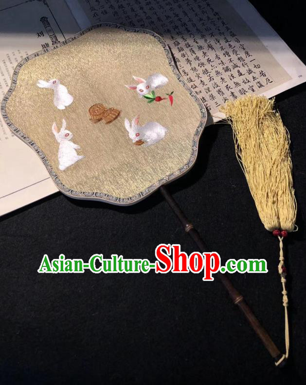 China Cheongsam Dance Fan Classical Palace Fan Handmade Suzhou Embroidered Fan Traditional Yellow Silk Fans