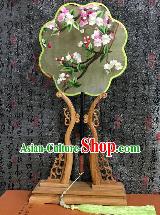 China Traditional Yellow Silk Fans Cheongsam Dance Fan Classical Palace Fan Handmade Double Side Suzhou Embroidered Begonia Fan