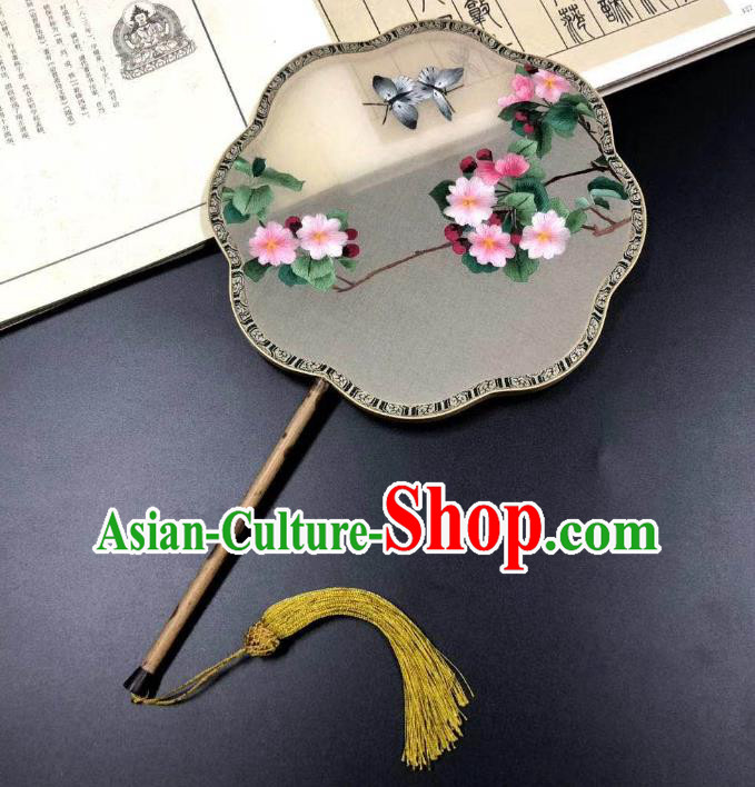 China Cheongsam Dance Fan Classical Palace Fan Handmade Double Side Suzhou Embroidered Begonia Fan Traditional Silk Fans
