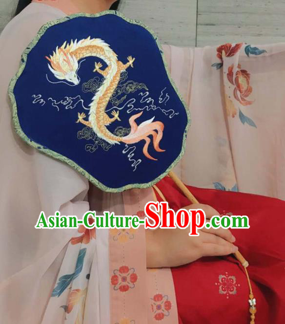 China Hanfu Dance Fan Classical Double Side Palace Fan Handmade Suzhou Embroidered Dragon Fan Traditional Silk Fans