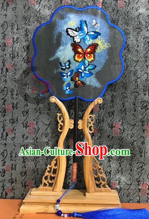 China Handmade Double Side Suzhou Embroidered Butterfly Fan Traditional Silk Fans Cheongsam Dance Fan Classical Palace Fan