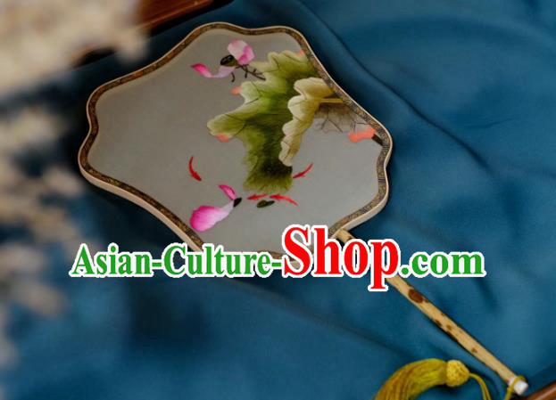 China Classical Palace Fan Suzhou Embroidered Double Side Fan Traditional Song Dynasty Silk Fans Handmade Hanfu Fan