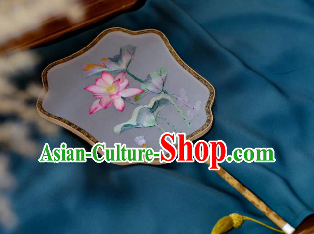 China Handmade Hanfu Fan Classical Palace Fan Suzhou Embroidered Lotus Double Side Fan Traditional Song Dynasty Silk Fans