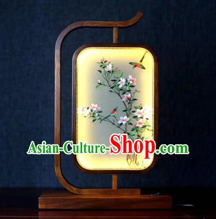 Chinese Suzhou Embroidery Desk Lamp Handmade LED Lantern Embroidered Flowers Bird Table Screen