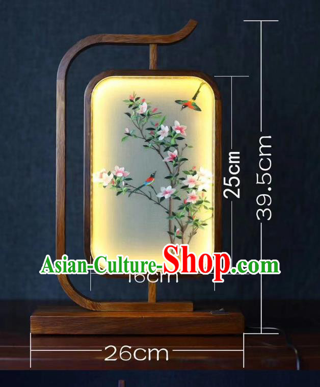 Chinese Suzhou Embroidery Desk Lamp Handmade LED Lantern Embroidered Flowers Bird Table Screen