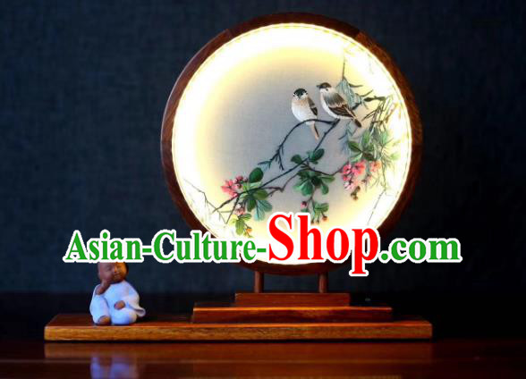 Chinese Desk Lantern Handmade LED Lamp Embroidered Table Screen Suzhou Double Side Embroidery Craft