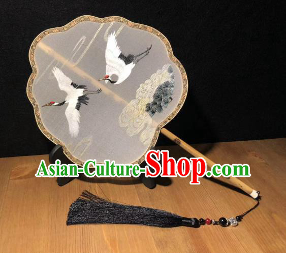 China Handmade Song Dynasty Court Fans Traditional Hanfu Silk Fan Classical Palace Fan Embroidered Pine Crane Double Side Fan