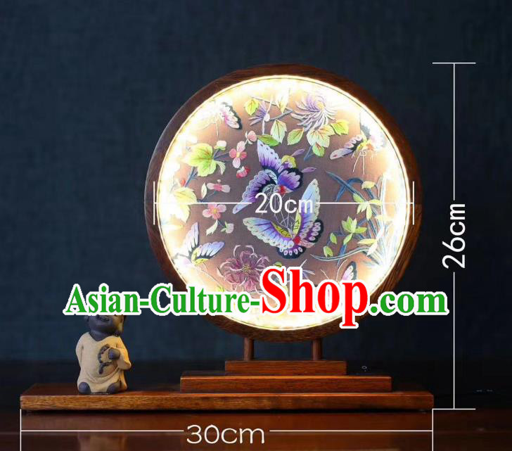 Chinese Double Side Embroidery Craft Handmade Desk Lantern LED Lamp Suzhou Embroidered Butterfly Table Screen