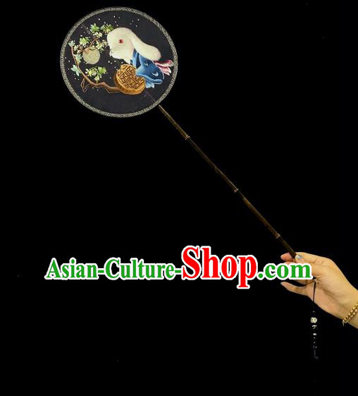 China Traditional Hanfu Fan Embroidered Rabbit Palace Fan Handmade Double Side Silk Fan Classical Circular Fans