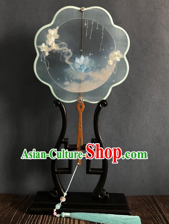 China Embroidered Lotus Palace Fan Handmade Double Side Silk Fan Classical Dance Fans Traditional Hanfu Fan