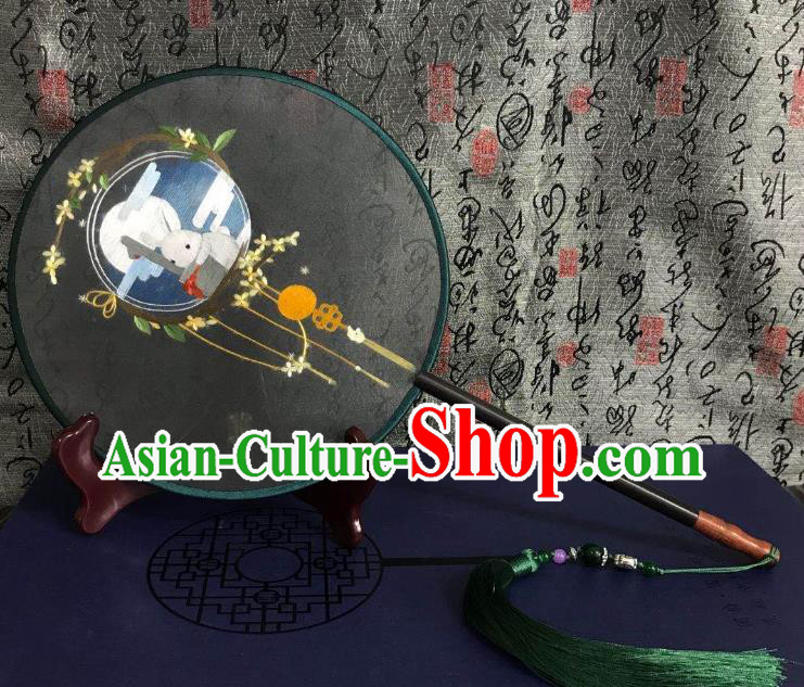 China Traditional Hanfu Silk Fan Suzhou Embroidered Rabbit Palace Fan Handmade Double Side Fan Classical Dance Circular Fans