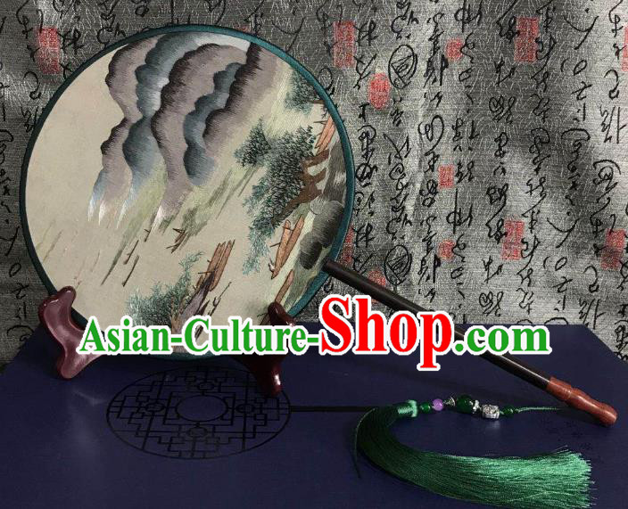 China Suzhou Embroidered Landscape Palace Fan Handmade Double Side Fan Classical Dance Circular Fans Traditional Hanfu Silk Fan