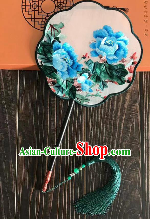 China Handmade Double Side Fan Classical Fans Traditional Hanfu Silk Fan Suzhou Embroidered Peony Palace Fan