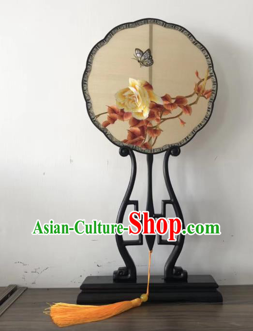 China Suzhou Embroidered Peony Palace Fan Handmade Double Side Fan Classical Kesi Fans Traditional Hanfu Silk Fan