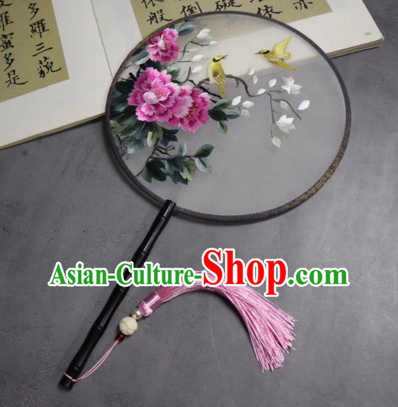 China Classical Kesi Fans Traditional Hanfu Silk Fan Suzhou Embroidered Peony Palace Fan Handmade Double Side Circular Fan