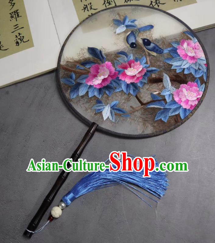 China Handmade Double Side Circular Fan Classical Kesi Fans Traditional Hanfu Silk Fan Suzhou Embroidered Peony Palace Fan