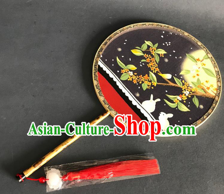 China Traditional Hanfu Silk Fan Suzhou Embroidered Fragrans Rabbit Fan Handmade Double Side Palace Fan Classical Circular Fans