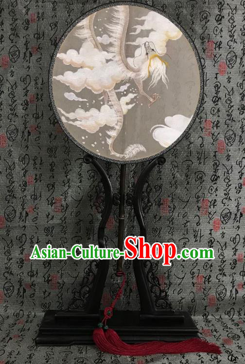 China Handmade Double Side Palace Fan Classical Circular Fans Traditional Hanfu Silk Fan Suzhou Embroidered Dragon Fan