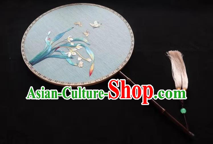 China Traditional Hanfu Silk Fan Suzhou Embroidered Orchids Palace Fan Handmade Double Side Circular Fan Classical Kesi Fans