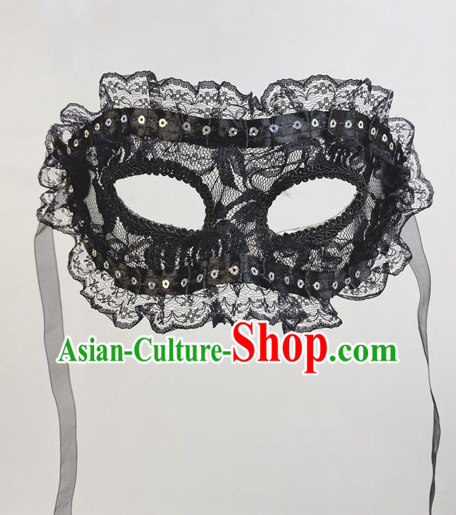 Handmade Black Lace Face Mask Halloween Stage Performance Deluxe Headpiece Cosplay Party Mask