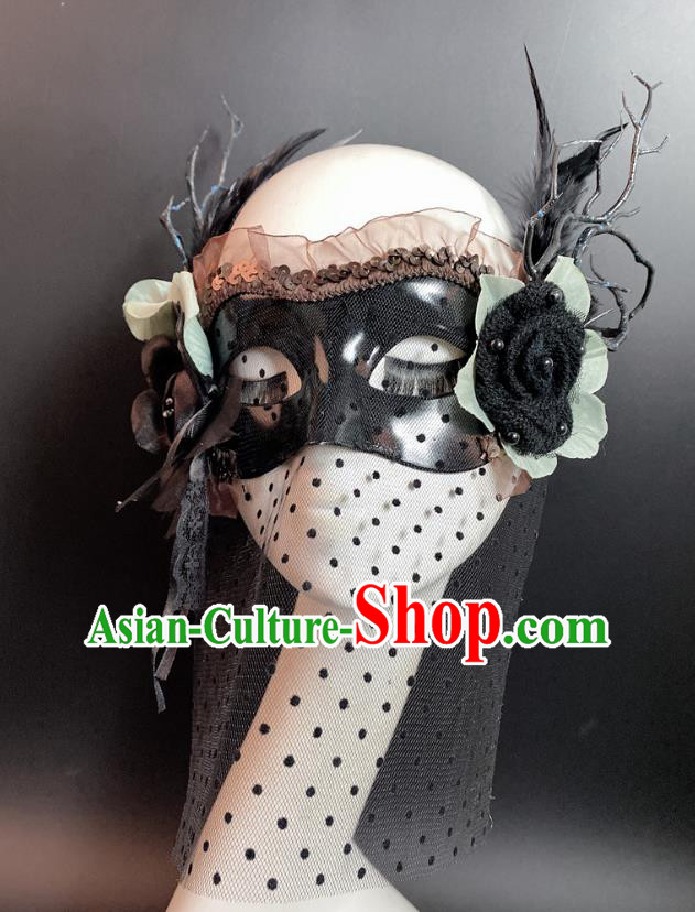 Halloween Cosplay Party Black Branch Mask Deluxe Veil Face Mask Handmade Stage Performance Blinder Headpiece