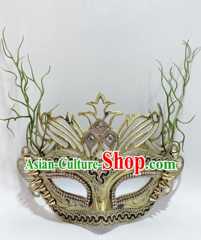 Professional Rio Carnival Headwear Halloween Party Cosplay Golden Mask Stage Performance Face Mask