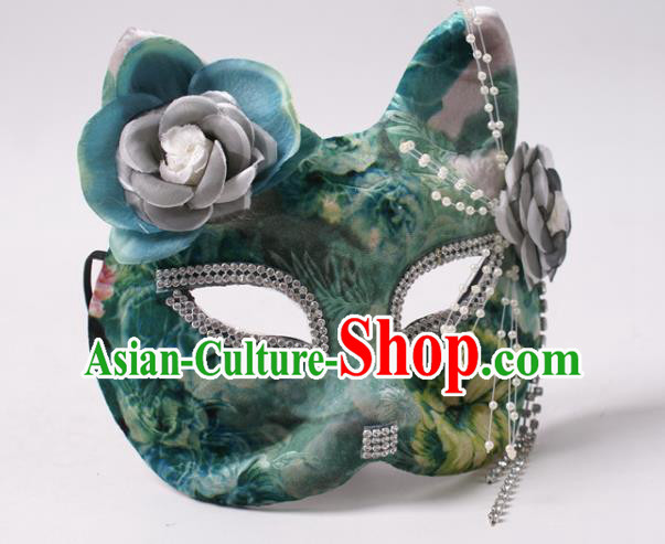 Halloween Stage Performance Headpiece Cosplay Party Printing Green Mask Handmade Deluxe Fox Face Mask