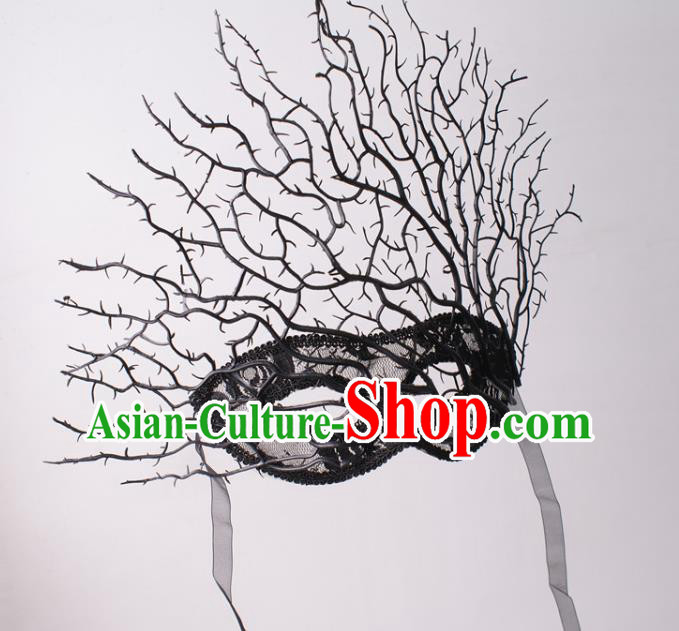 Handmade Branch Face Mask Halloween Stage Performance Blinder Headpiece Cosplay Party Deluxe Black Lace Mask