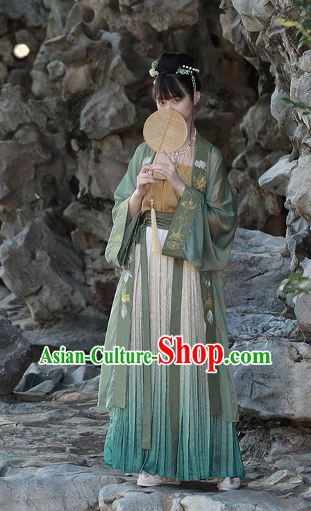 China Ancient Nobility Beauty Green Hanfu Dress Garments Traditional Song Dynasty Royal Princess Historical Clothing Full Set