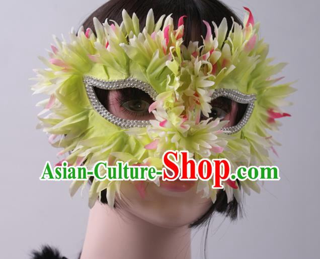 Stage Performance Blinder Headpiece Cosplay Party Green Silk Flowers Mask Halloween Handmade Half Face Mask